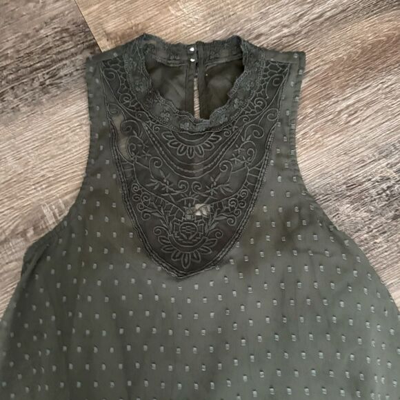 Hollister Olive Green Swiss Dot Lace High Neck Tank Top Size XS - Picture 2 of 9